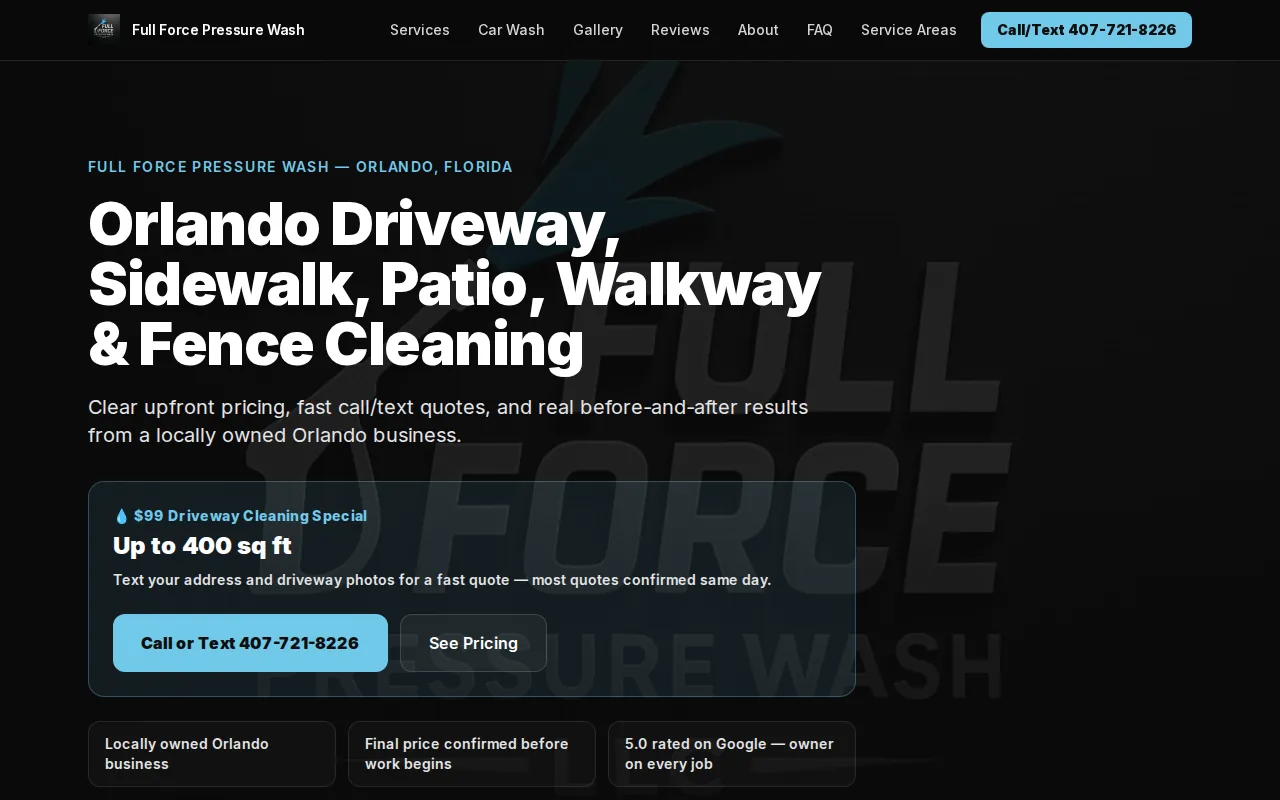 Full Force Pressure Wash: visual reference for 2. Full Force Pressure Wash — Budget‑Friendly Driveway Special