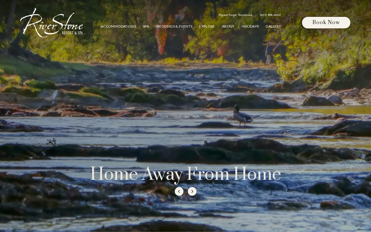 Screenshot of the RiverStone Resort & Spa website