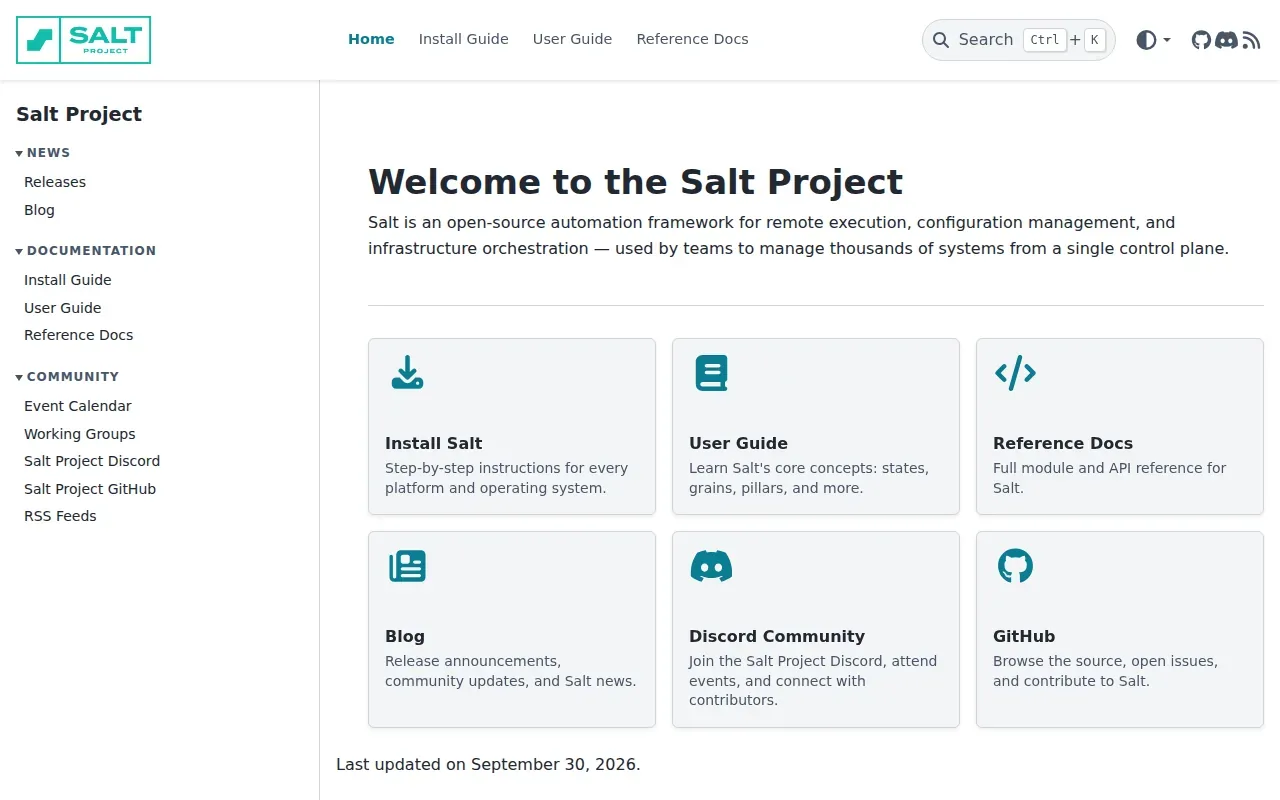 Screenshot of the Salt website