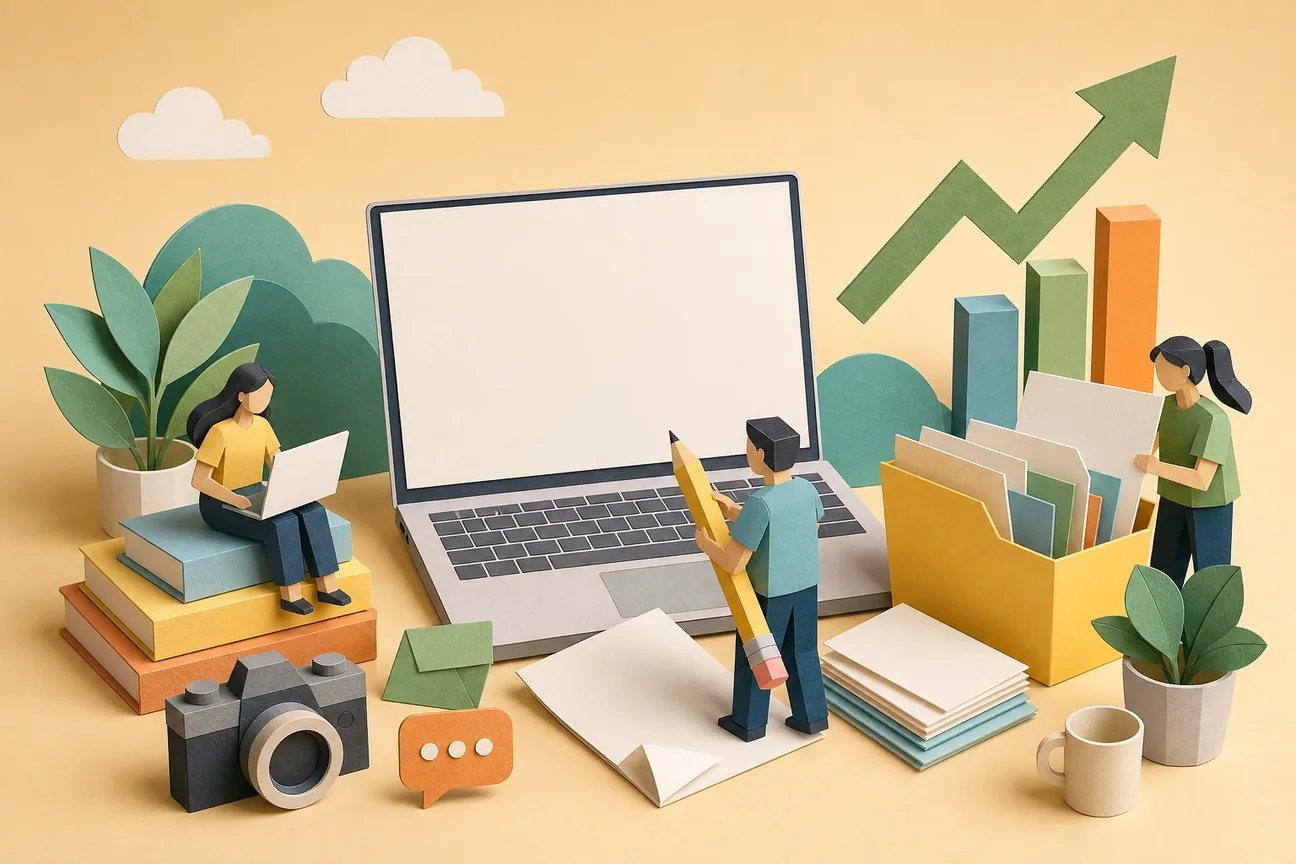 Papercraft illustration of Best Content Creation Services for SEO and Growth