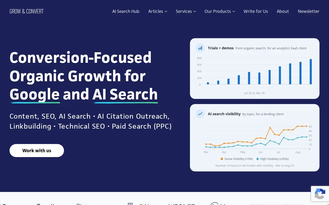 Screenshot of the Grow and Convert website