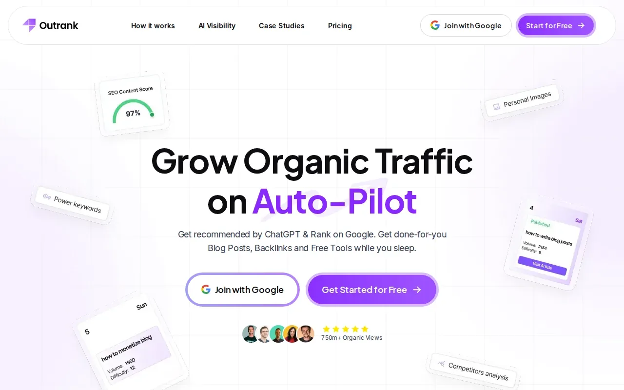 Screenshot of the Outrank website