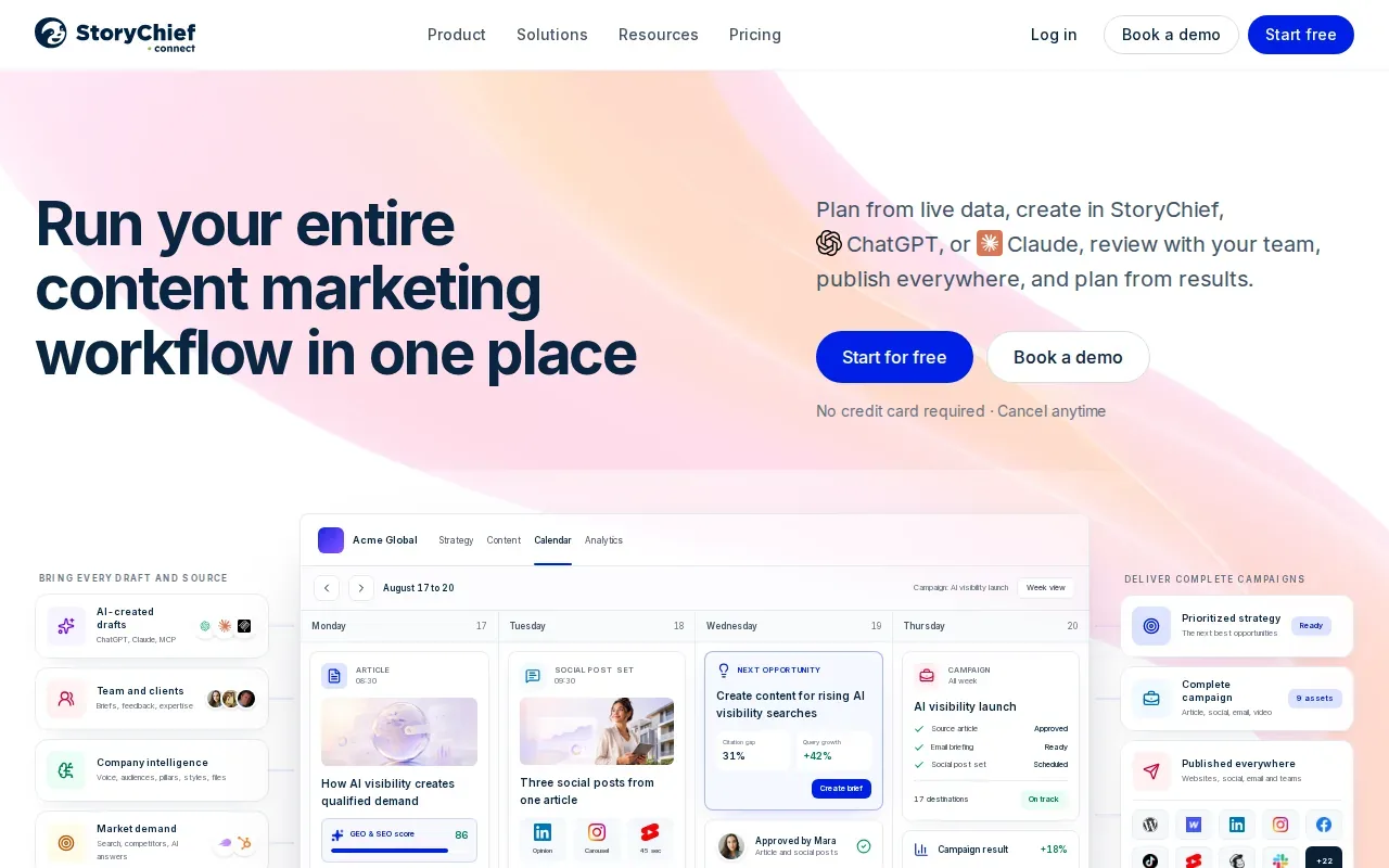 Screenshot of the StoryChief website
