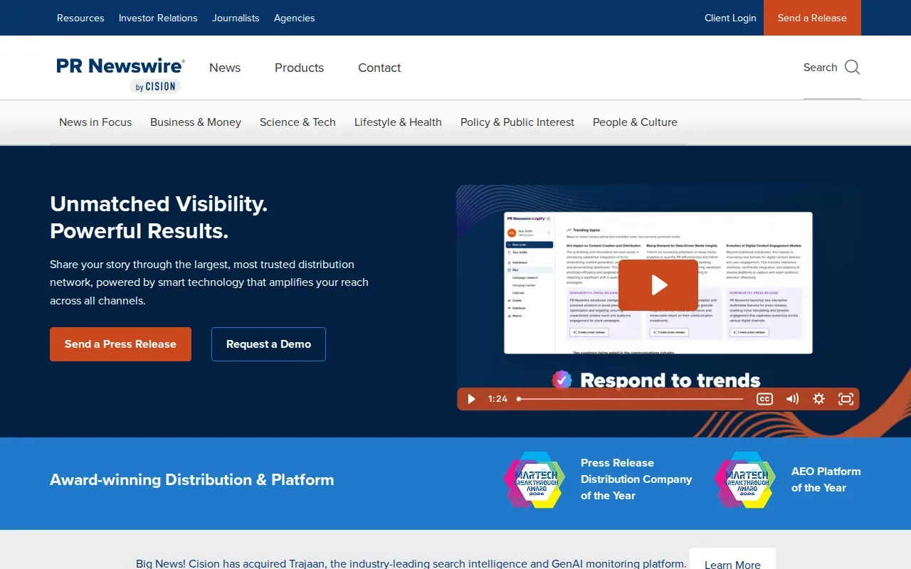 Screenshot of the PR Newswire website