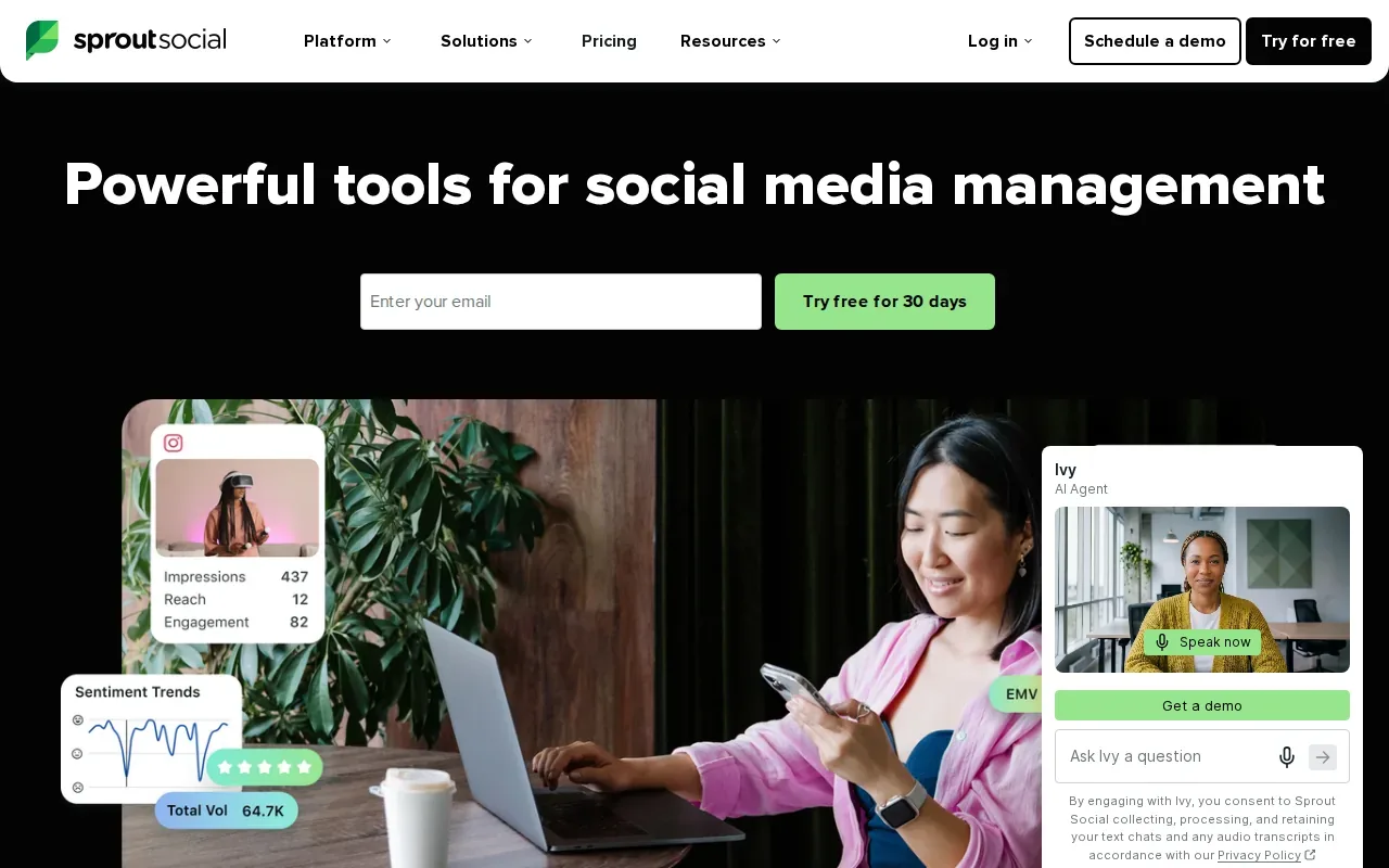 Screenshot of the Sprout Social website