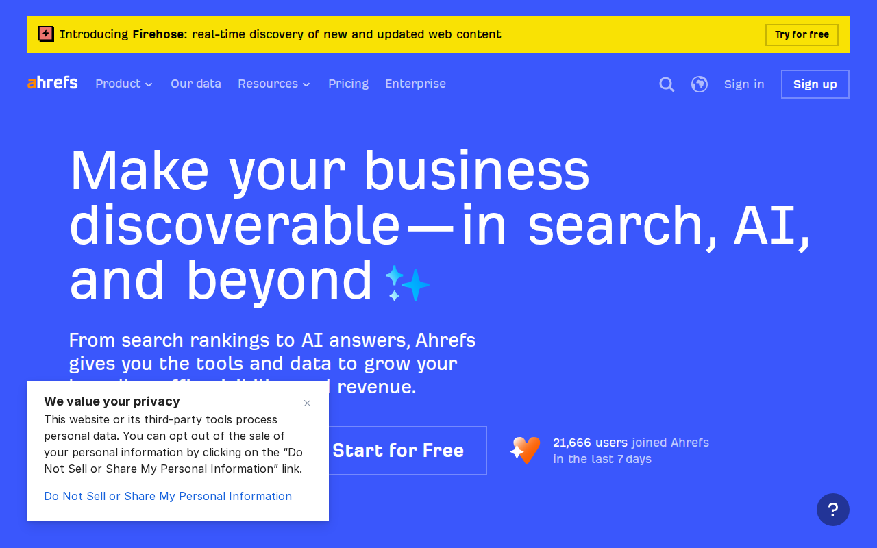 Ahrefs homepage screenshot