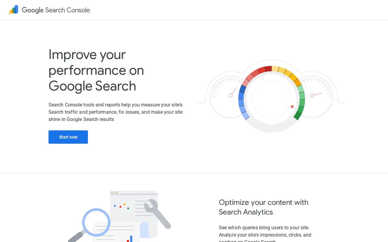 Google Search Console homepage screenshot