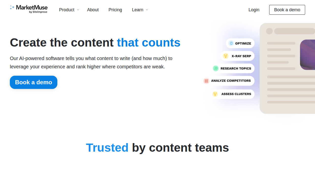 MarketMuse homepage screenshot