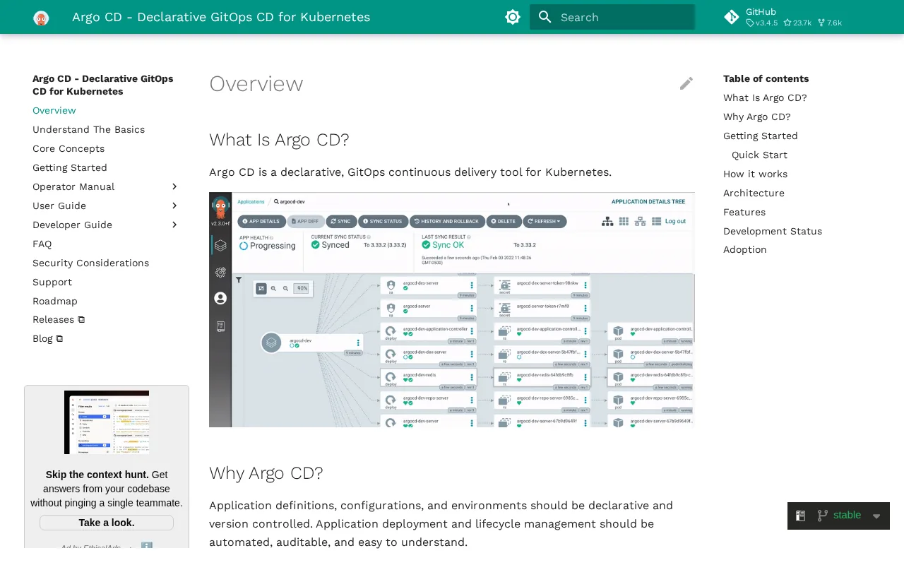Argo CD: visual reference for 8. Argo CD — GitOps CD for Kubernetes at scale
