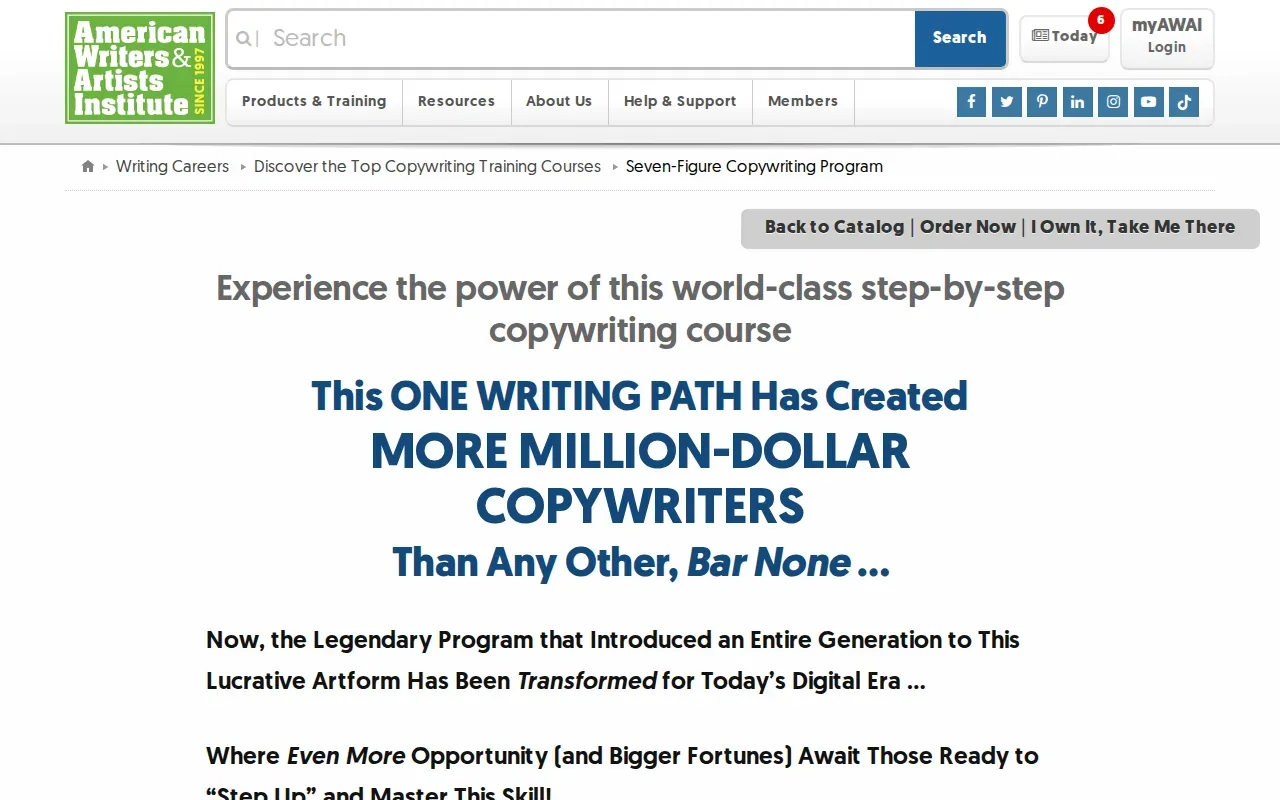 Screenshot of the Accelerated Program for Seven-Figure Copywriting by AWAI website