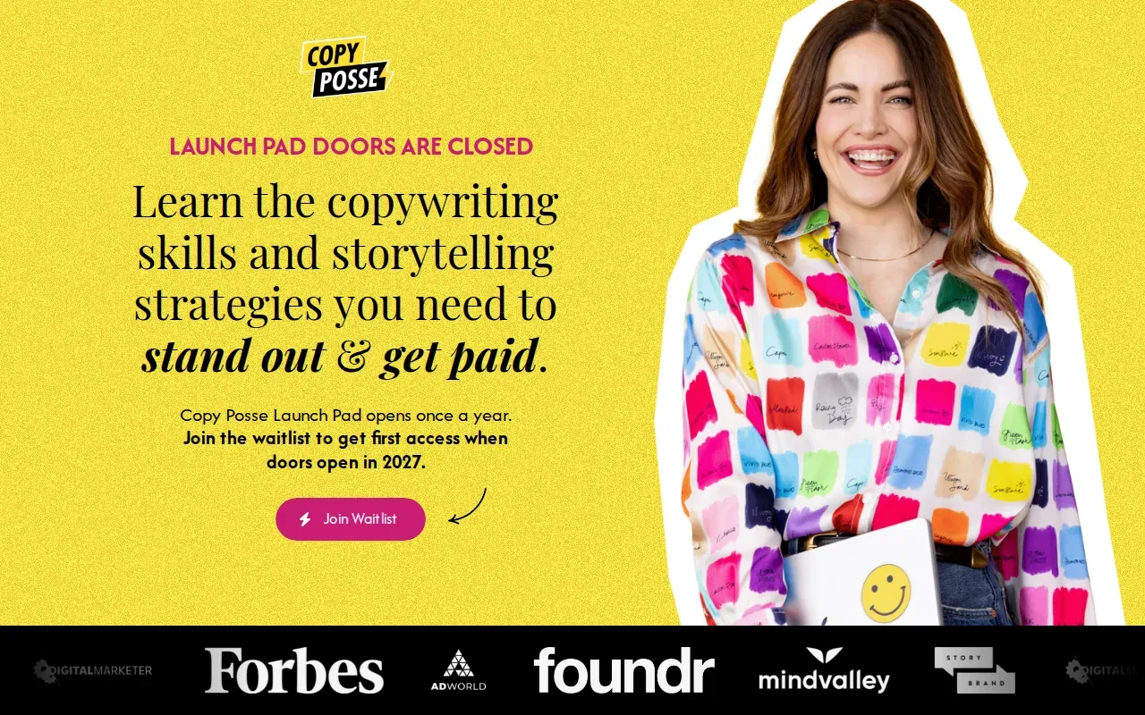 Screenshot of the Copy Posse Launch Pad website