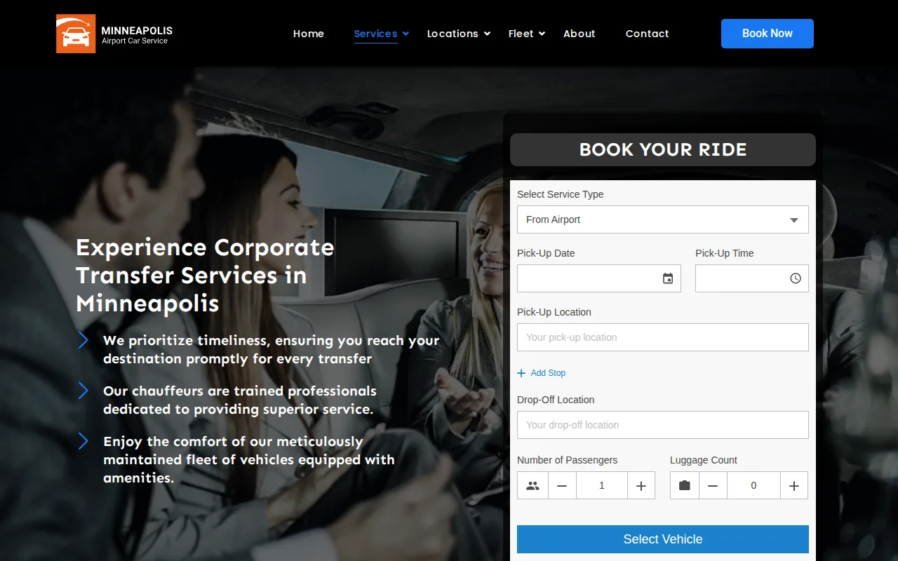 Screenshot of the Minneapolis Airport Car Service website