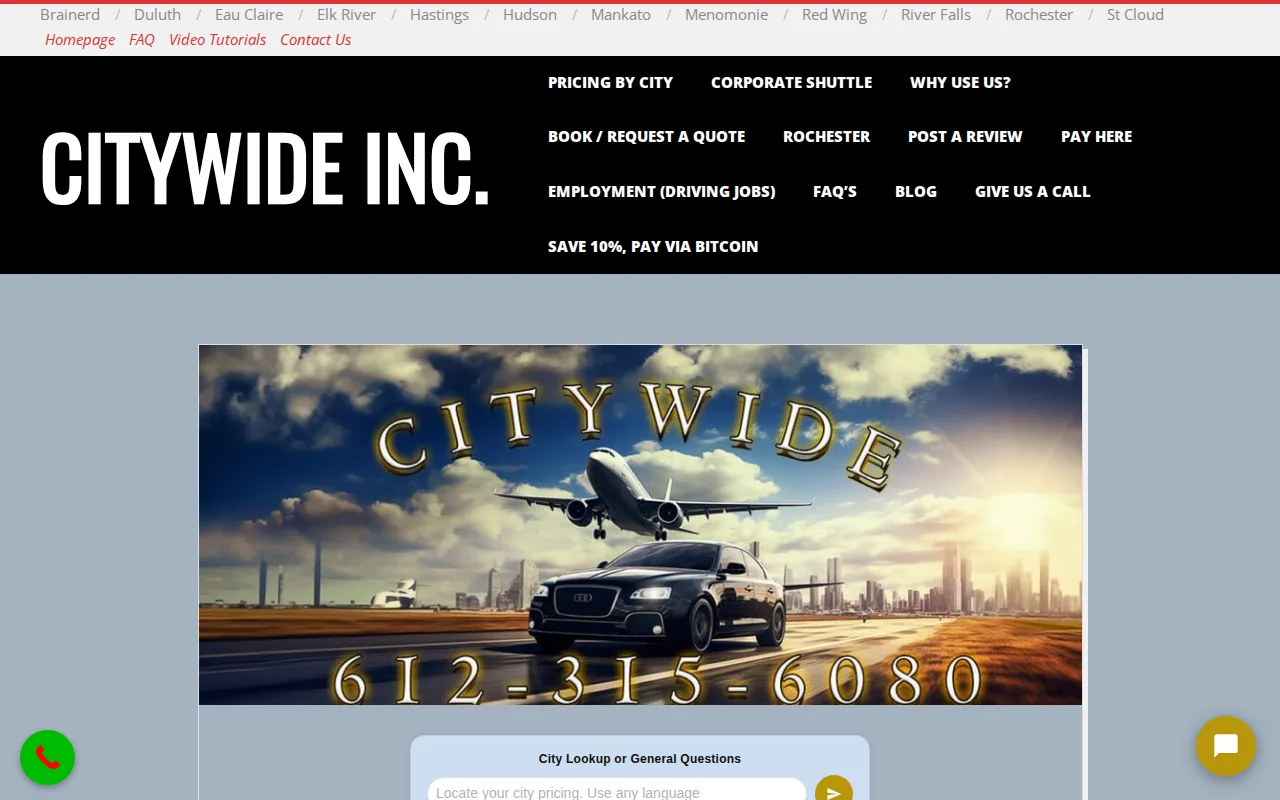 Screenshot of the Citywide website