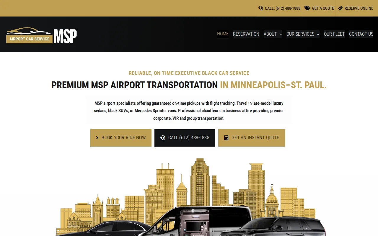 Screenshot of the Airport Car Service MSP website