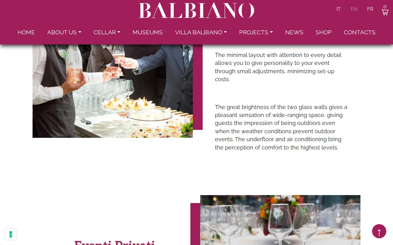 Screenshot of the Villa Balbiano website