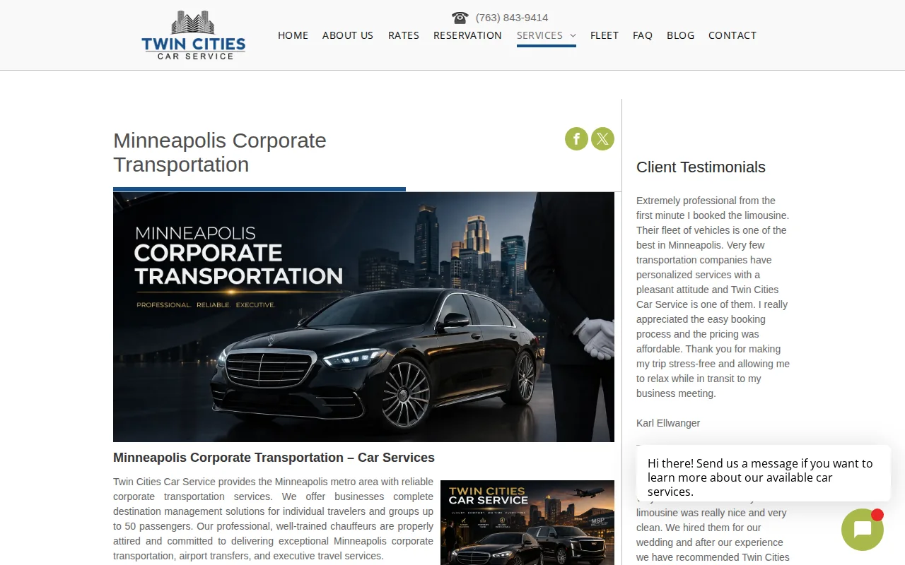 Screenshot of the Twin Cities Car Service website
