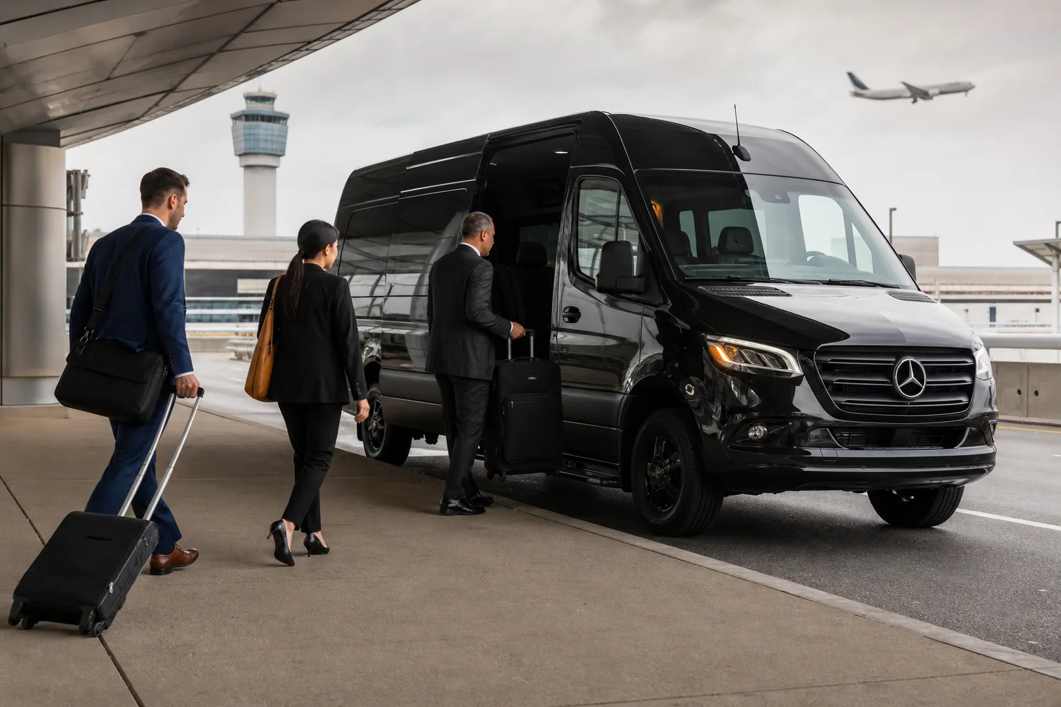 Corporate van airport pickup near JFK for business travelers in New York.