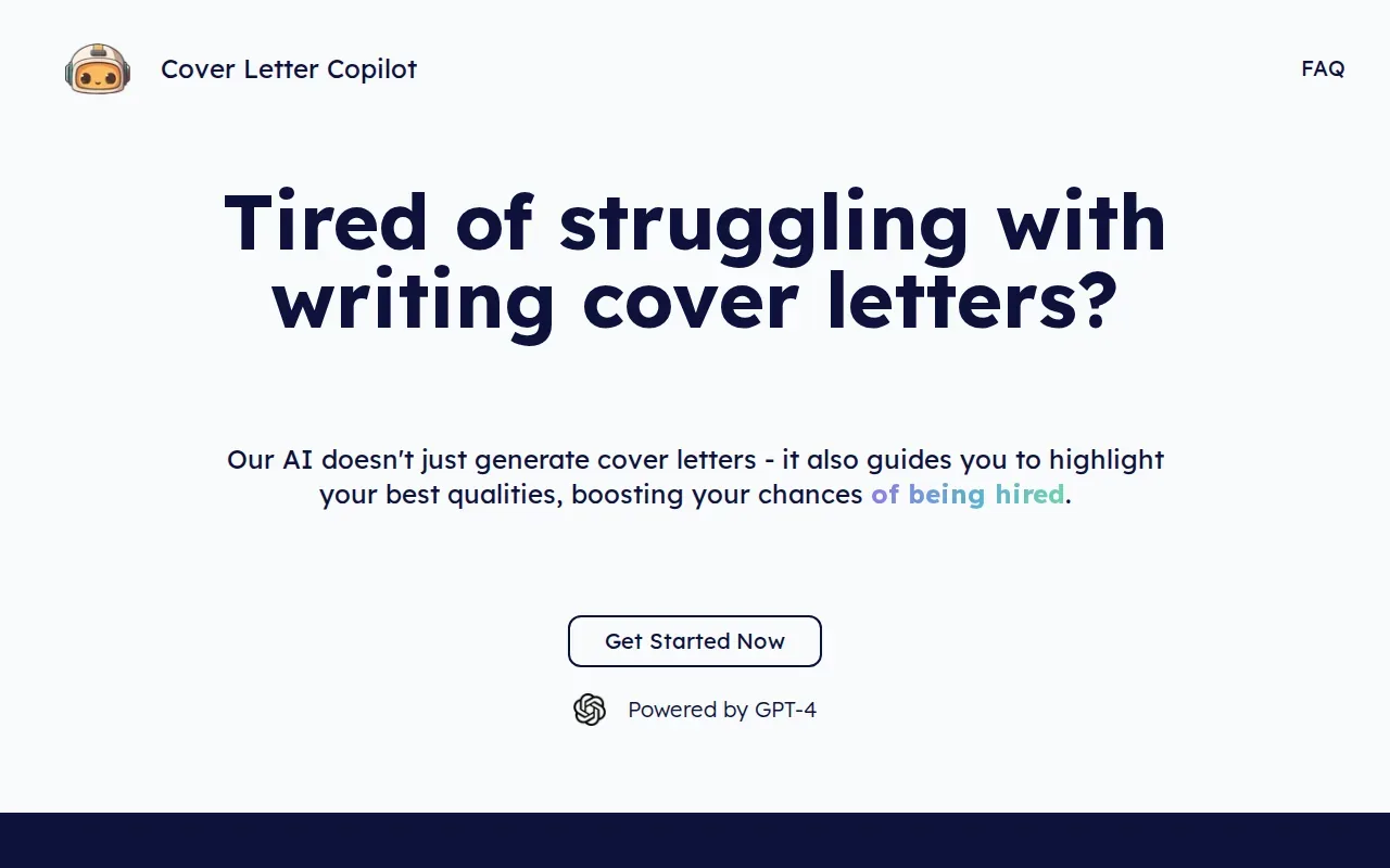 Screenshot of the Cover Letter Copilot website