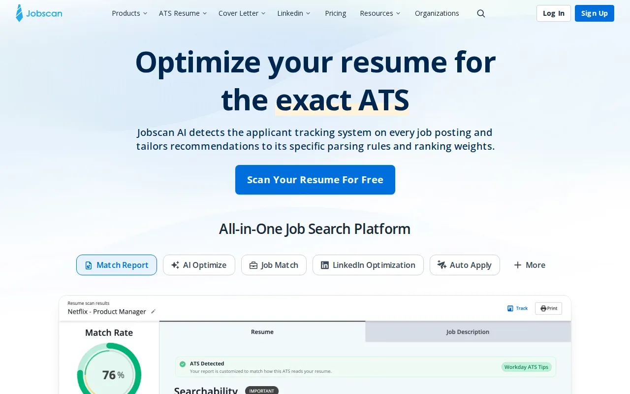 Screenshot of the Jobscan website