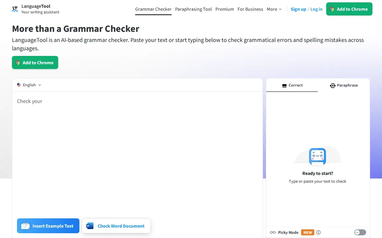 Screenshot of the LanguageTool website