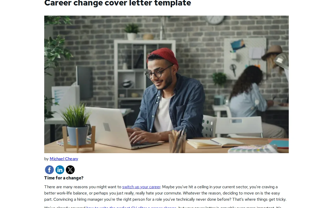 Screenshot of the Career-Change Cover Letter Template website