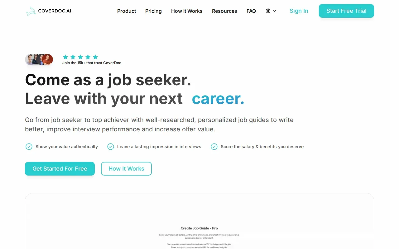 Screenshot of the CoverDoc.ai website