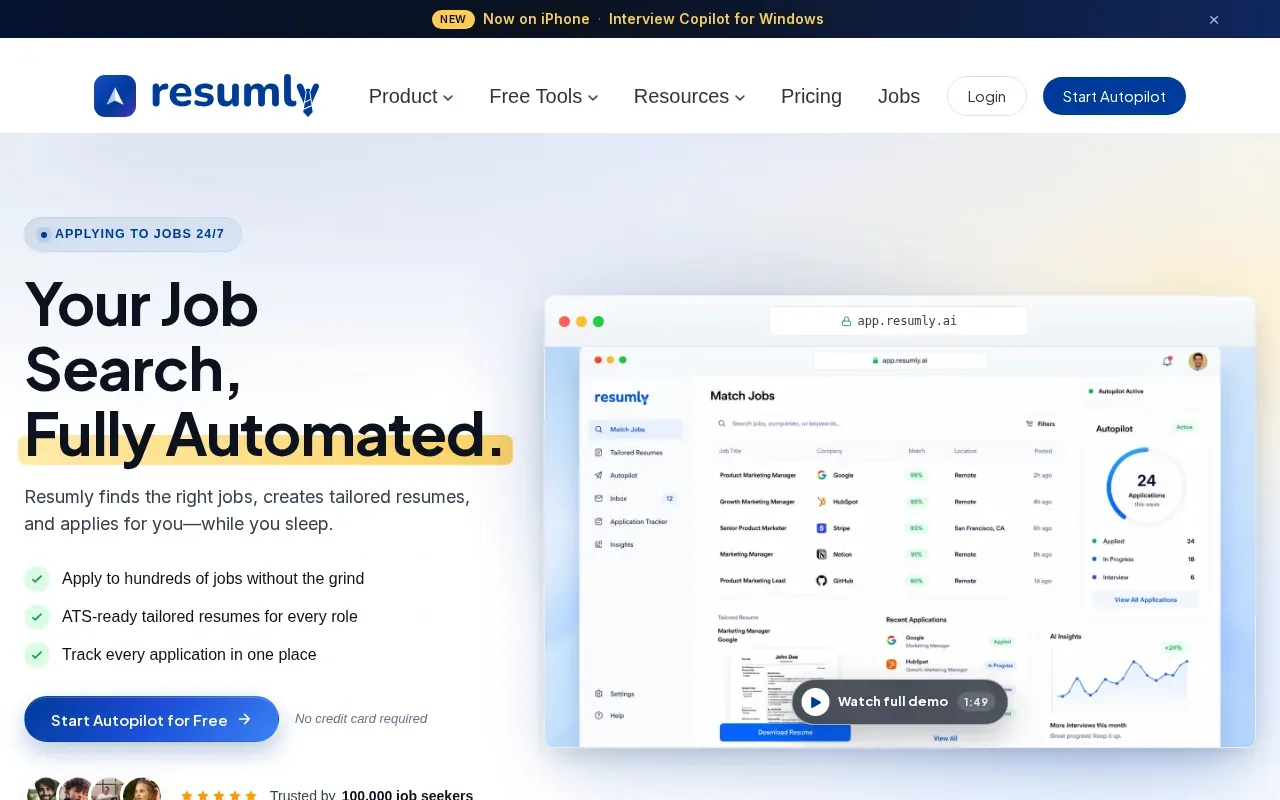 Screenshot of the Resumly website
