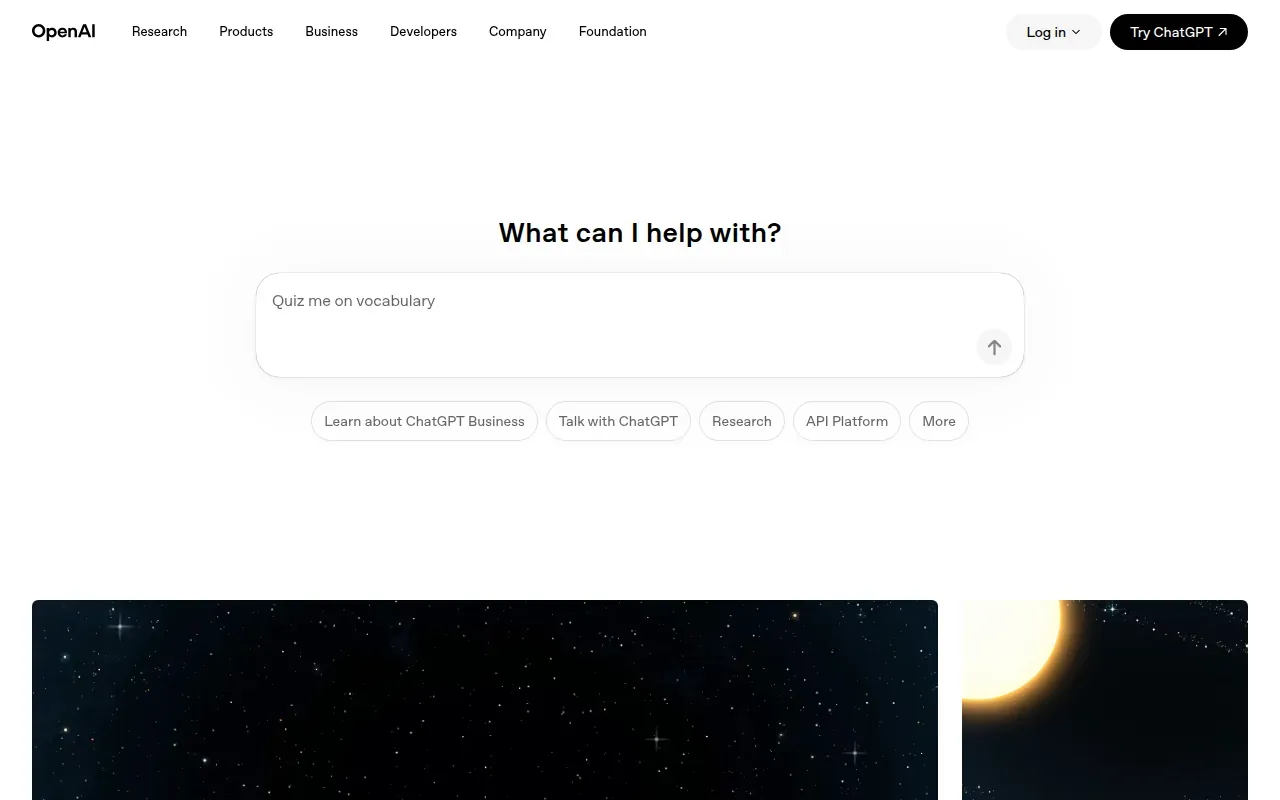Screenshot of the ChatGPT by OpenAI website
