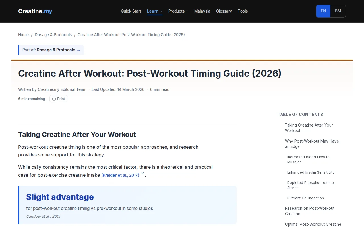 Screenshot of the Post-Workout Creatine website