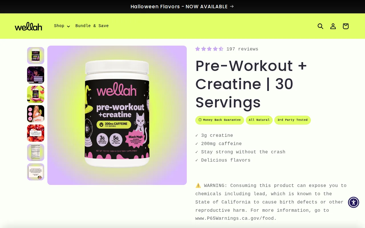 Screenshot of the Pre-Workout Creatine website