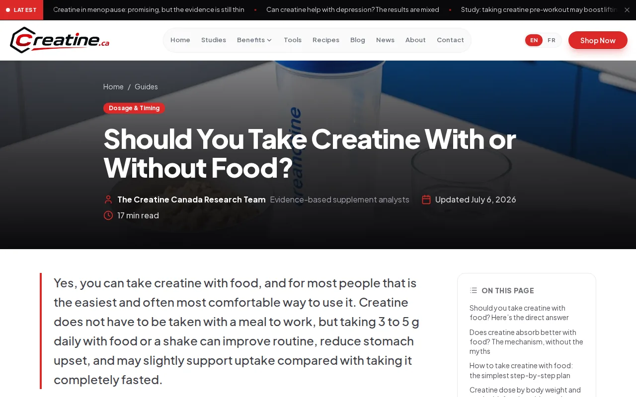 Screenshot of the Creatine With a Meal website
