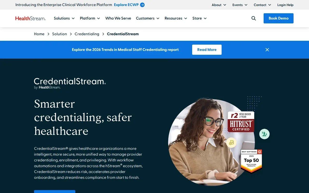 Screenshot of the CredentialStream by HealthStream website
