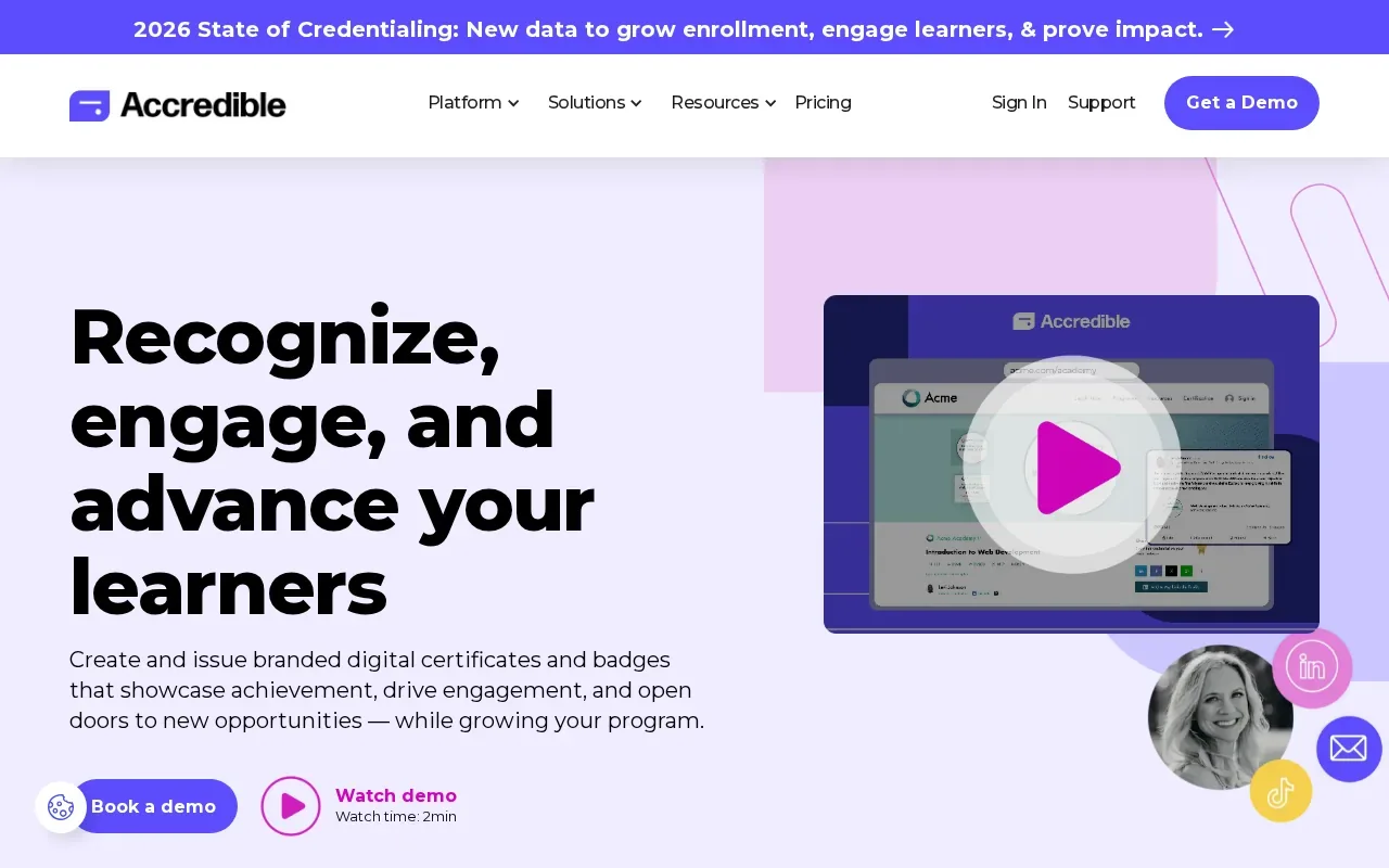 Screenshot of the Accredible website