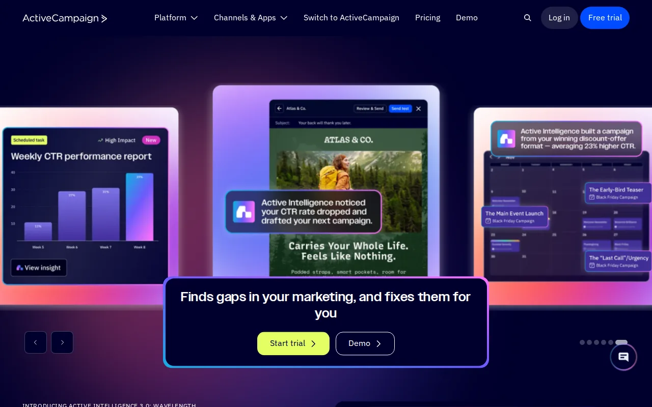 Screenshot of the ActiveCampaign website