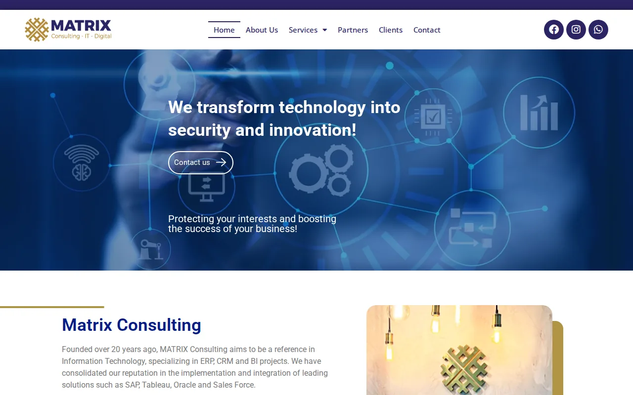 Screenshot of the Matrix: Lifecycle consulting with digital transformation and cloud expertise website