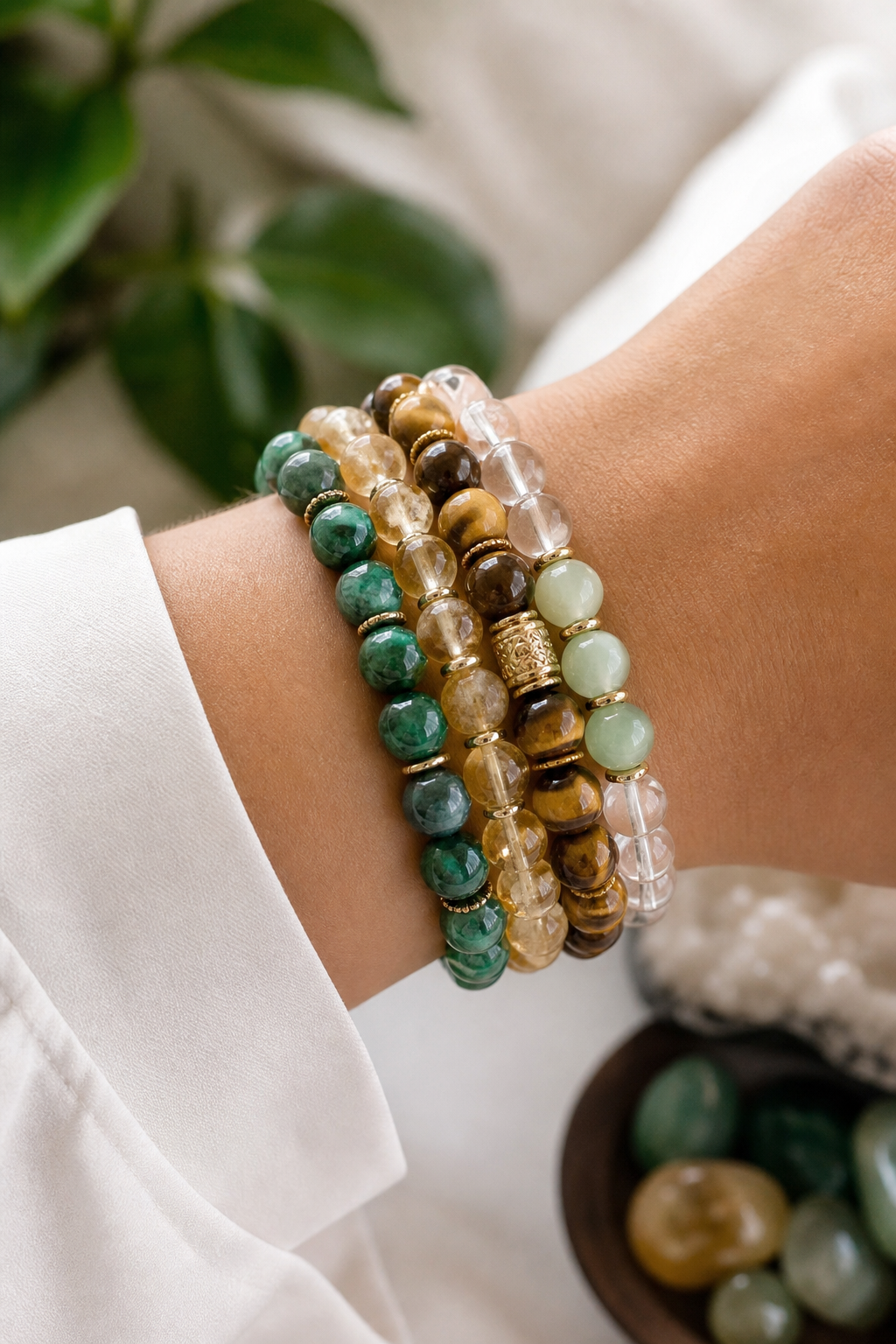 Stacking crystal bracelets for wealth combination on wrist