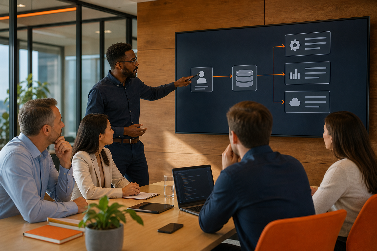 Business team planning custom API development and system integrations.