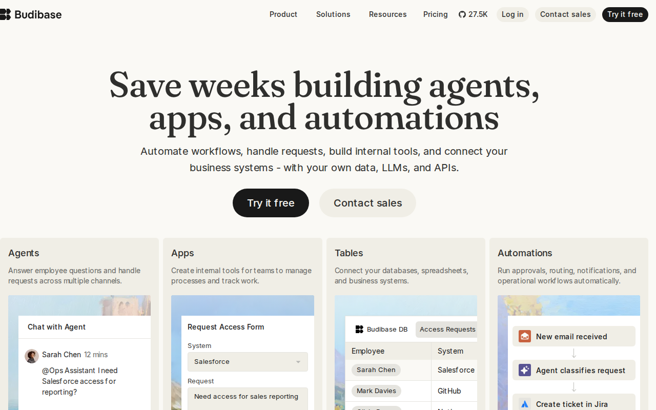 Budibase open-source low-code platform homepage