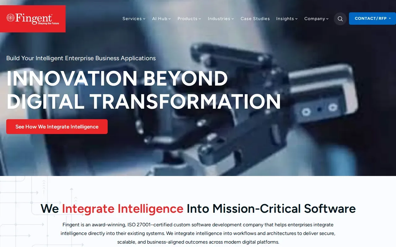Screenshot of the Fingent website