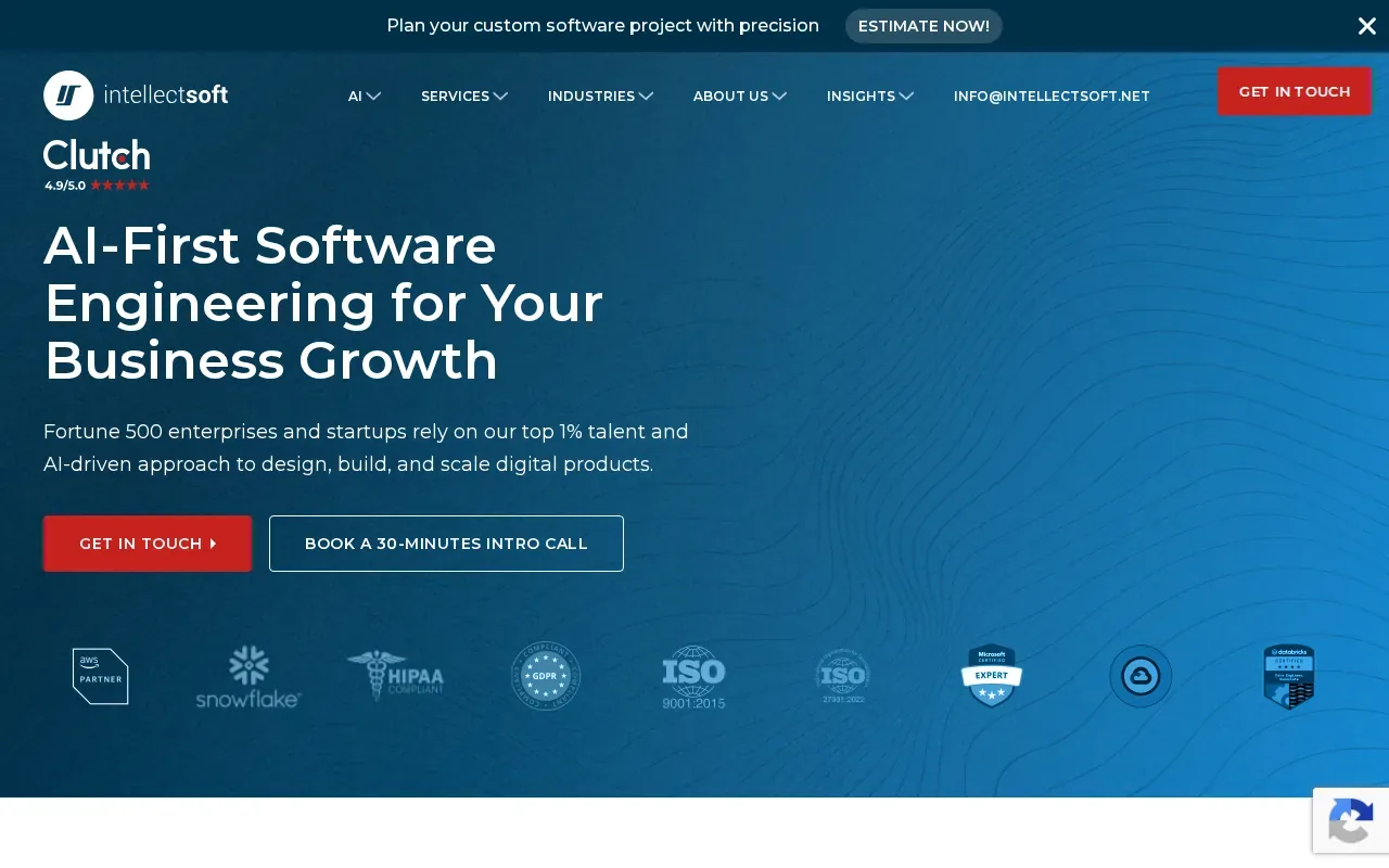 Screenshot of the Intellectsoft website
