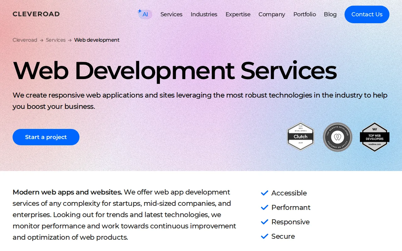 Screenshot of the Cleveroad website