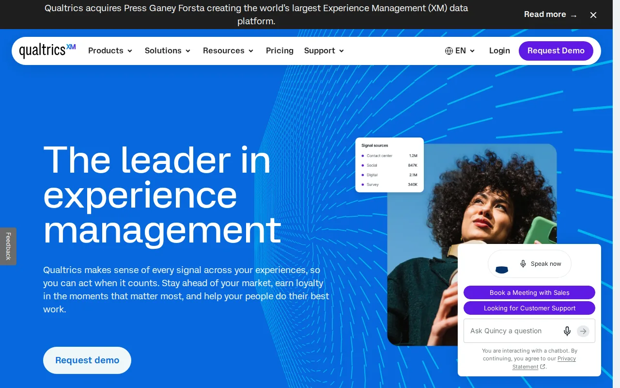 Screenshot of the Qualtrics website