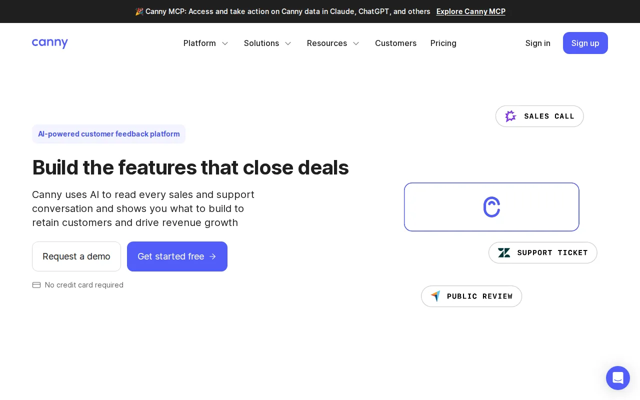 Screenshot of the Canny website