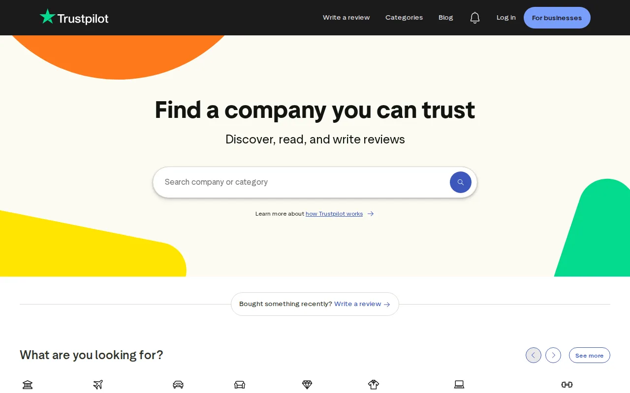 Screenshot of the Trustpilot website