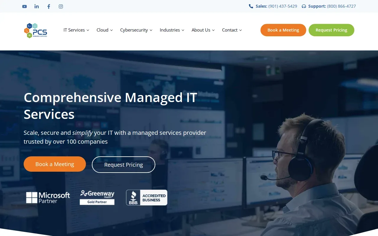 Screenshot of the PCS Managed Services website