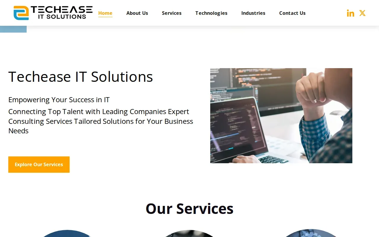 Screenshot of the TechEase IT Solutions website