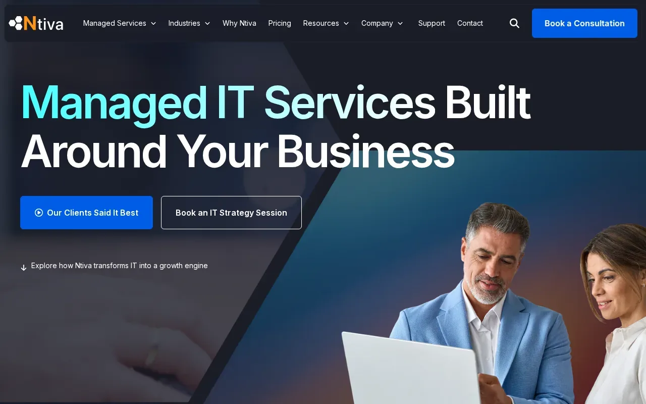Screenshot of the Ntiva website
