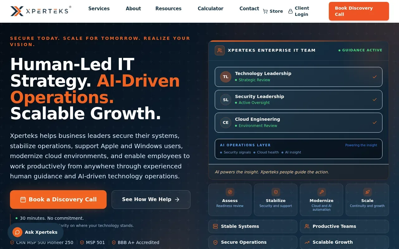 Screenshot of the Xperteks website
