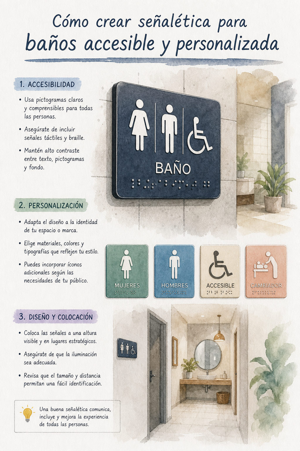 A photorealistic image related to cómo-crear-señalética-para-baños-accesible-y-personalizada. Alt: cómo-crear-señalética-para-baños-accesible-y-personalizada