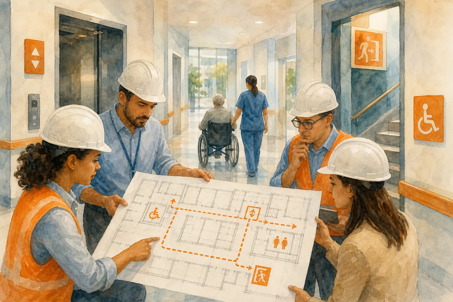 auditoría de señalización inclusiva en un edificio.